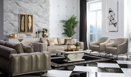 غرفة المعيشة MNZ-Alfa مجموعة بيج - Cadde Yıldız