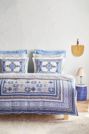 MNZ-Alfama 100% قطن غطاء غطاء مجموعة زرقاء مزدوجة 200. 22. 01. 0105 - Karaca Home
