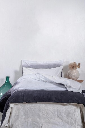 MNZ-Alin غطاء الواحد من القماش مجموعة 100% القطن غير الحديدية المطبوعة الأسود 160x220 سم NVRALN160x220 - Ecocotton