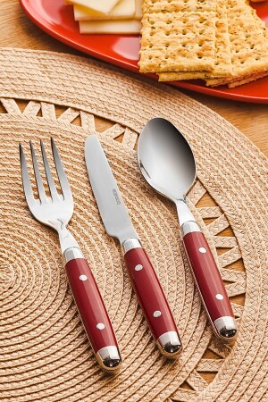 MNZ-Alina 18 قطعة ملعقة شربة و سكين لـ 6 أشخاص أحمر 153 09. 01. 0244 - Karaca