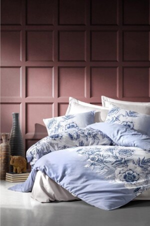 MNZ-Alissa - الخط الساتين الأزرق للبحرية غطاء غطاء مزدوج 8680108049594 - Cotton Box