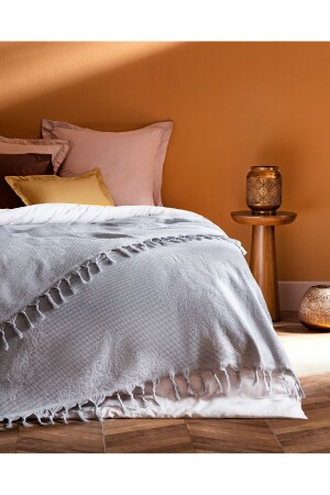 (MNZ-Alisya) غطاء سريري مزدوج - رمادي - Madame Coco