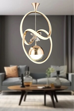 مصباح المعادل الحديثة من MNZ-Almond LED Chandelier 3 ألوان ذهبية مطبقة بحجر الفراشة - Ey-El Tasarim