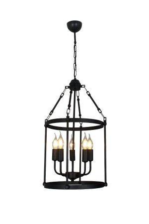 MNZ-Amanda 5 Piece Black Caged Pendant Lamp شمعة 3135 05 0100 00 00 - Taşcan Aydınlatma