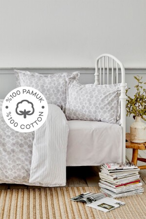 MNZ-Amanda Gray 100% القطن مزدوج غطاء غطاء مجموعة 200. 16. 01. 0004 - Karaca Home