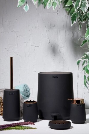 MNZ-Amara 5 قطع حمام مجموعة حمام أسود وأبيض - AROW