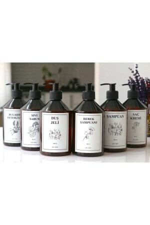 MNZ-Amber Glass Look صابون بلاستيكي طبق 6 قطعة حمام ومطبخ منظمة زجاجة مجموعة 500 مل ومغلفة مضخة DEM 310 - Dem Home