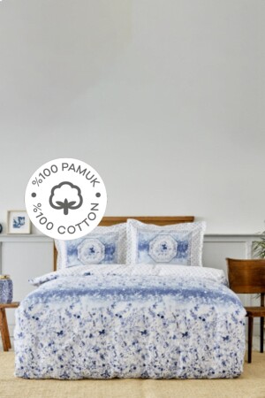 MNZ-Amelia Blue 100% قطن مزدوج غطاء غطاء مجموعة مع ورق المثبتة 200. 18. 01. 0279 - Karaca Home
