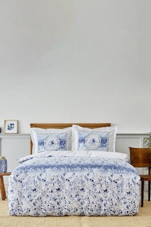 MNZ-Amelia Blue 100% قطن واحد غطاء غطاء غطاء مع ورق مرنة 200. 18. 01. 0280 - Karaca Home