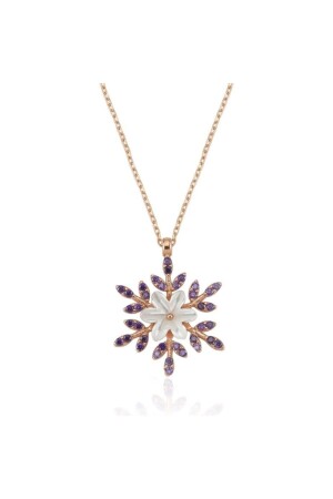 MNZ-Amethyst Stone Snow Flower Rose Color زهور الفضة العنق KL02864-MLV - Mia Vento