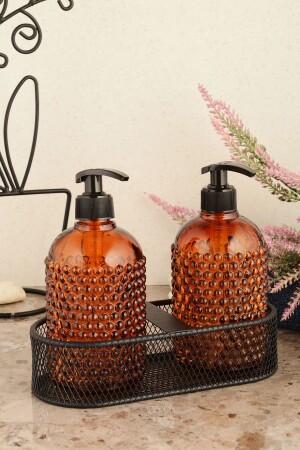 MNZ-Angdesign ستار غلاس سيولة صابون الموزع مجموعة من 2 المعدن مع الحجرة الداخلية سوداء 1100 - ANGDESİGN