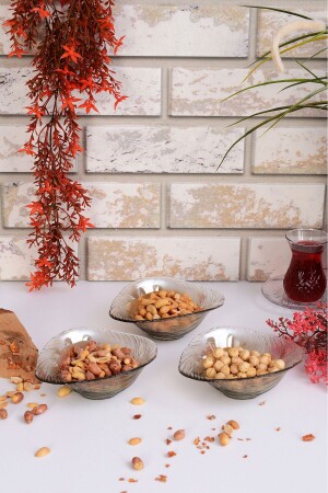 MNZ-Angdesign Elisya Glass Snack Bowl - 3 قطع صغيرة الحجم - مدخنة 4700 - ANGDESİGN