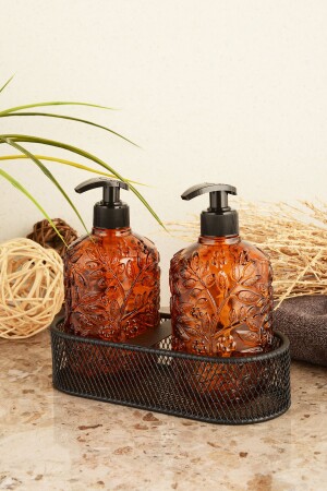 MNZ-Angdesign Venus Glass Liquid Soap Dispenser مجموعة من 2 معدنيات مع غرفة الاستقبال الأسود TYC00515717051 - ANGDESİGN