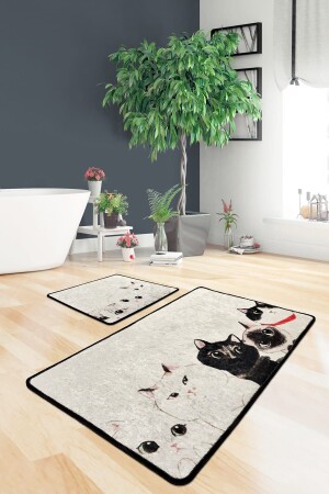 قطط من طراز MNZ-Angry Cats مجموعة رقمية من 2 حمام غطاء غسيل، قاعدة غير زلق 8694545034902 - Chilai Home