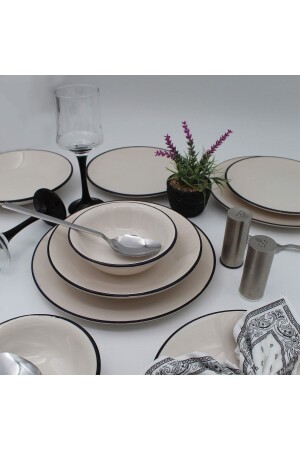 (MNZ-Anka) 16 قطعة عشاء مجموعة 4 أشخاص - الشبكة السوداء (ARN16PRCYT80) - Arna Porselen