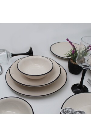 MNZ-Anka 18 قطعة عشاء مجموعة 6 أشخاص - الشبكة السوداء ARN18PRCYT80 - Arna Porselen