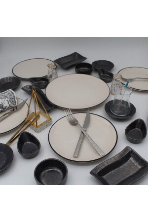 مجموعة من الفطور من MNZ-Anka 19 قطعة - الشبكة السوداء ARN19PRCKHVLTKM80 - Arna Porselen