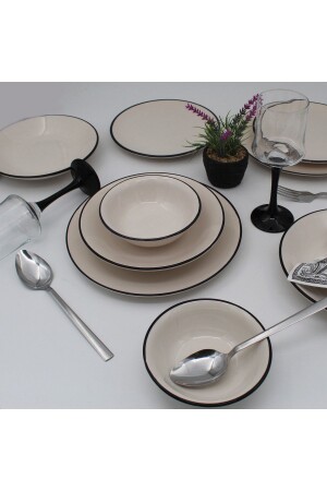 MNZ-Anka 24 قطعة عشاء مجموعة ل 6 أشخاص - الشبكة السوداء ARN24PRCYT80 - Arna Porselen