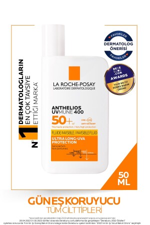 MNZ-Anthelios Uvmune400 سائل غير مرئي Spf50+ واقي أشعة الشمس في الوجه لجميع أنواع الجلد 50 مل - La Roche Posay