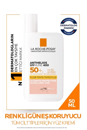MNZ-Anthelios Uvmune400 سائل غير مرئي ملونة Spf50+ كريم أشعة الشمس الوجه لجميع أنواع الجلد 50 مل - La Roche Posay