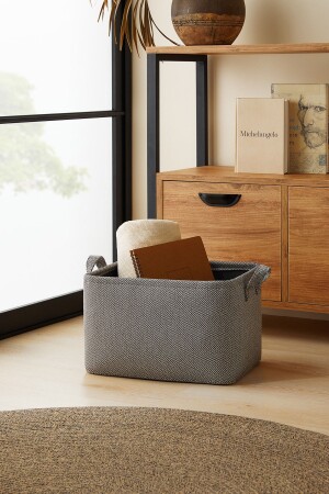 MNZ-Anthracite المنسوجة المخبأ غسيل الألعاب منظمة التخزين القرص المنقلب 36x27x22 - Ocean Home Textile