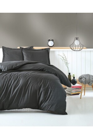 MNZ-Anthracite خريطة رقيقة القطن غرفة نوم ساتين غطاء ملابس مزدوجة مجموعة خريطة ساتين-Anthracite - Cotton Box