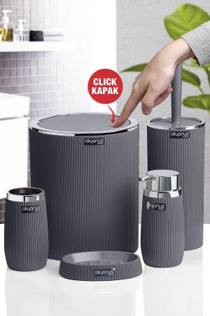 MNZ-Anthracite Chrome Stripped Round 5-piece حمام المجموعة OKY-478-1 - Okyanus Home