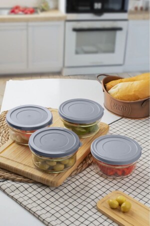 MNZ-Anthracite Gray Covered Breakfast Snack Bowl Set من 8 (مكونة من زجاج مع شعار) - Paşabahçe