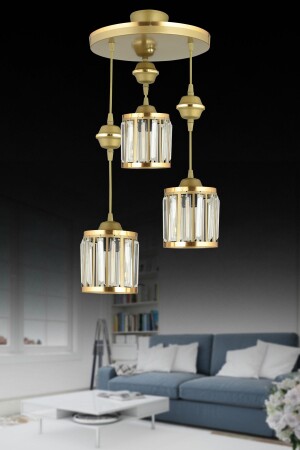 مادة من نوع MNZ-Antique Pendant Lamp Tray 3-piece Crystal Stone Cylinder مع شريط صفراء فاخر شاندليير AK00039 - Genel Markalar