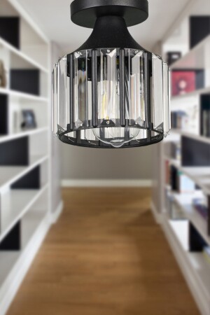 MNZ-Arel Crystal Ceiling Mounting Single Candlelier Black BEG0763 - Begüsa
