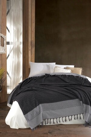 MNZ-Artemis القطن العضوي النسجة مزدوجة الأسود 200x250 سم (قماش البحيرة-السرير-أريكة-أريكة غطاء) - Wellstil