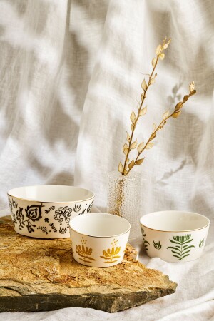 MNZ-Artisan العظام الجديدة 3 قطع Bowl Set خضراء صفراء سوداء - Emsan