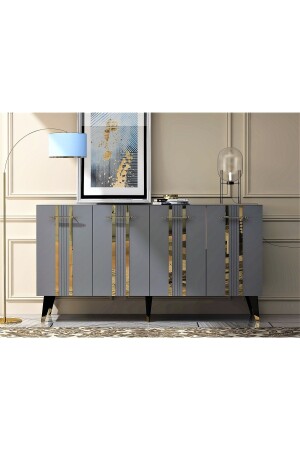 مكنسة MNZ-Asel مع أربعة أبواب، يد ذهبية، ساق سوداء، أسل ذهبية أنثراكيت - DEMONTE DECOR