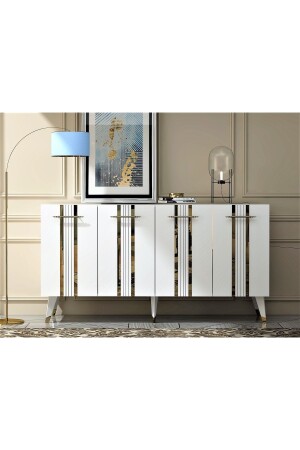 مكنسة MNZ-Asel مع أربعة أبواب، يد الذهب، ساقان بيضاء، أسيل ذهبي بيضاء - DEMONTE DECOR