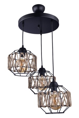 MNZ-Aşiyan 3 Piece Rope Pendant Lamp (أسود) ÖZP. 0249 - özpolataydınlatma