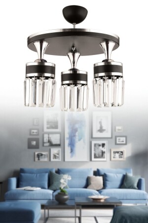 MNZ-Aslı 3 قطعة Profonier أسود كروم ذهبية بلورات الحجر الحديثة لون الفخام 3003 - KUZEY AYDINLATMA