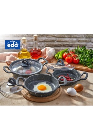 MNZ-Asya 3 قطع حاوية غرانيت مع غطاء الزجاج، ورقة الرمادي - Eda