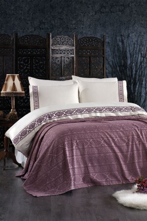 MNZ-Asya 7 قطعة 100% القطن Chenille غطاء السرير مطرز غطاء غطاء المزدوج مجموعة البوم (مع هدية) LVNHMNEV1ASYA - Luvana Home