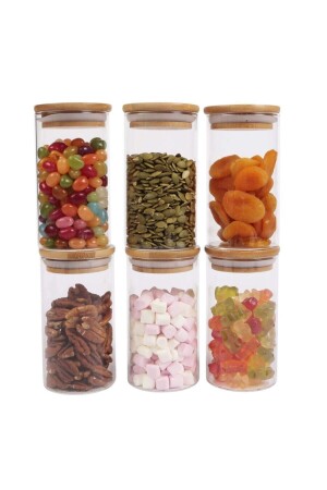MNZ-Atify فخامة بوروسيليكات زجاجي جار مع غطاء البامبو معقرة العطور حاوية تخزين 6 قطع (8.5CM*6CM) BLS - Genel Markalar