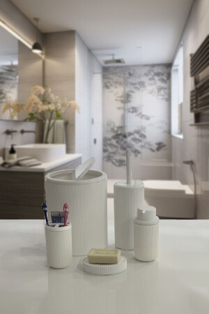 MNZ-Auaro 5 قطعة بيضاء مشطرة Eco مغطاة حمام مستديرة مجموعة من 5 - Biltaş Plastik