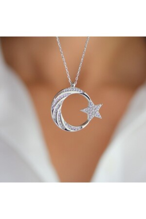 MNZ-Auger حجر خيط الهلال والنجم الفضية العنق MY101800 - mygümüş