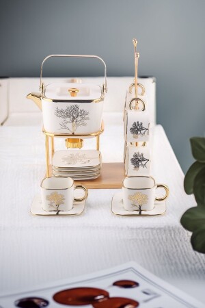 MNZ-Autumn Gold تفاصيل الفخامة الخزفية كوب الشاي والكوب القهوة مجموعة - Vadi