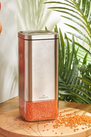 (MNZ-Avant-garde Inox Vacuum Glass Jar) حاوية تخزين زجاجية - L 153. 03. 06. 5938 - Karaca