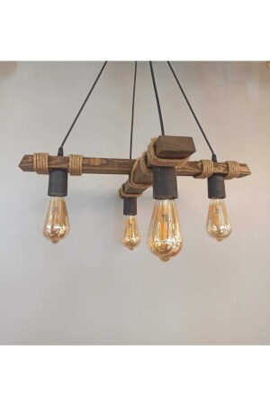 MNZ-Avşa 4 قطع حبل خشب صاخب عصري 4 قطع مصباح معلق شمعة 050 - AVİZEM GÜZEL