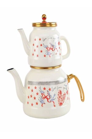 MNZ-Avşar Enameled Vintage Teapot Set كريم 8691766051669 - VERDA