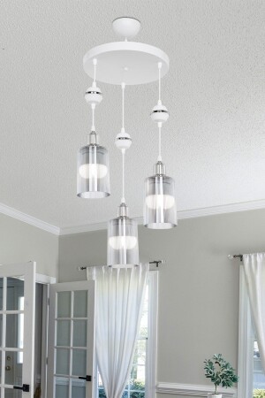 MNZ-Axes White Globe Chrome 3-piece Chandelier مع زجاج مدخن MNG. 5226 - glorıa