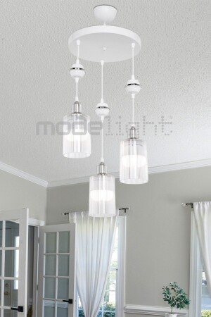 MNZ-Axes White Globe Chrome 3-piece Clear Glass Chandelier غرفة المعيشة-غرفة المعيشة-غرفة الأطفال-غرفة النوم-غرفة الطعام MDL. 4452 - Modelight
