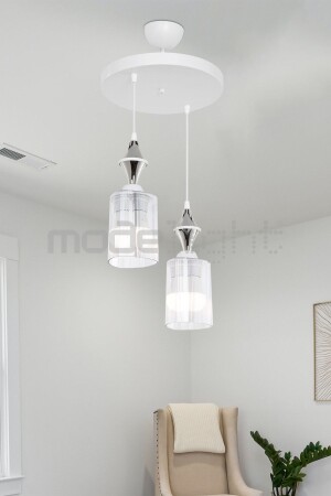 MNZ-Axes White Tile Chrome 2 Piece Triangle شاشة زجاجية شفافة مصباح MDL. 4456 - Modelight