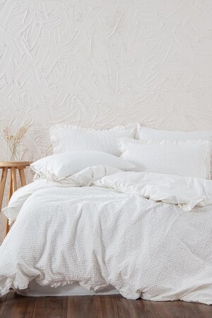 MNZ-Ayda Battal Size Duvet Cover Set 100% كريم من القطن العضوي 240x220 سم NVRAYD240x220 - Ecocotton