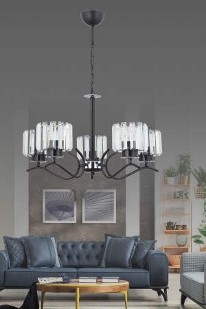 MNZ-AYLA 5-piece أسود عصري بلورية معلقة ضوء شمع - ESSLİGHT